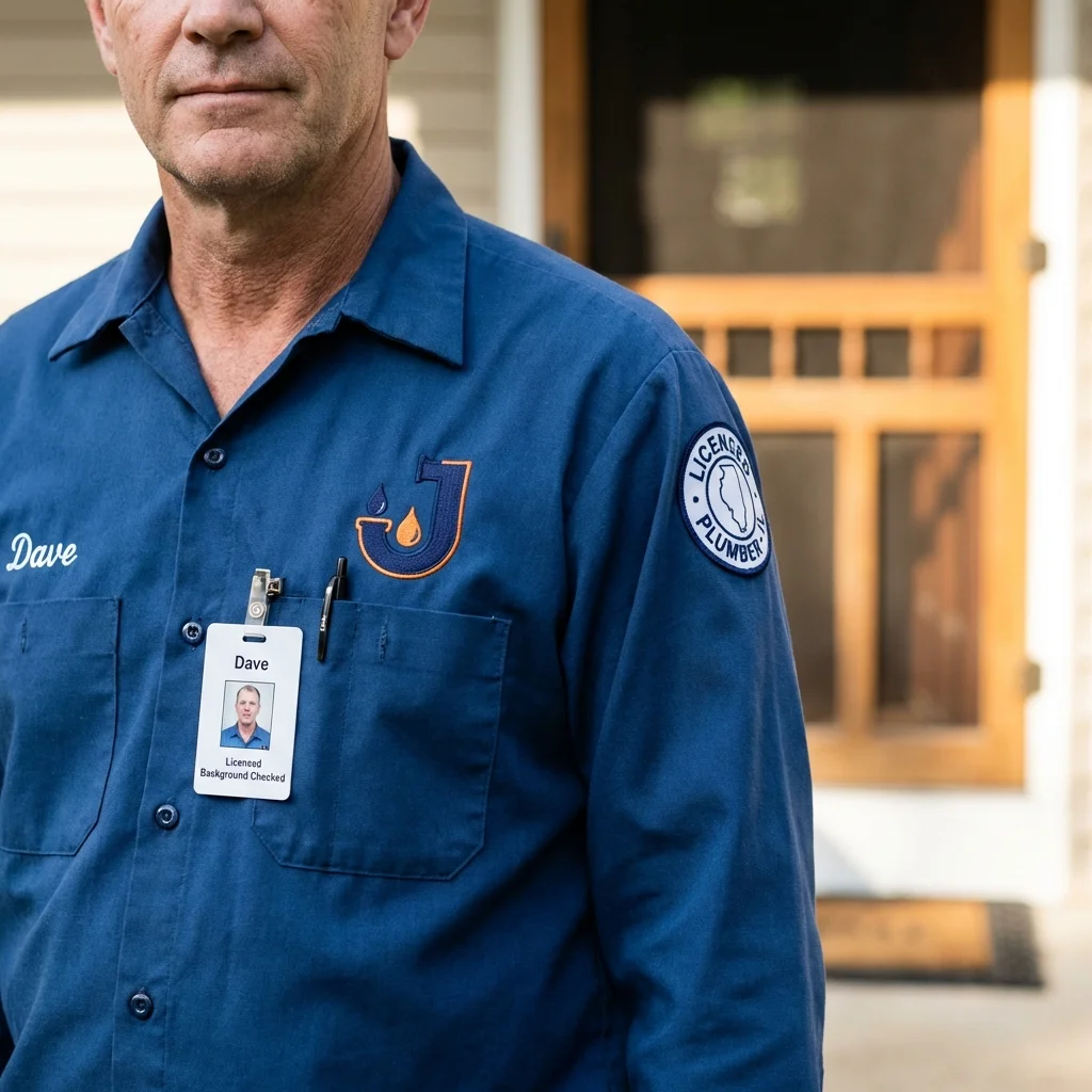 Licensed plumber showing ID badge in Fort Loramie, OH