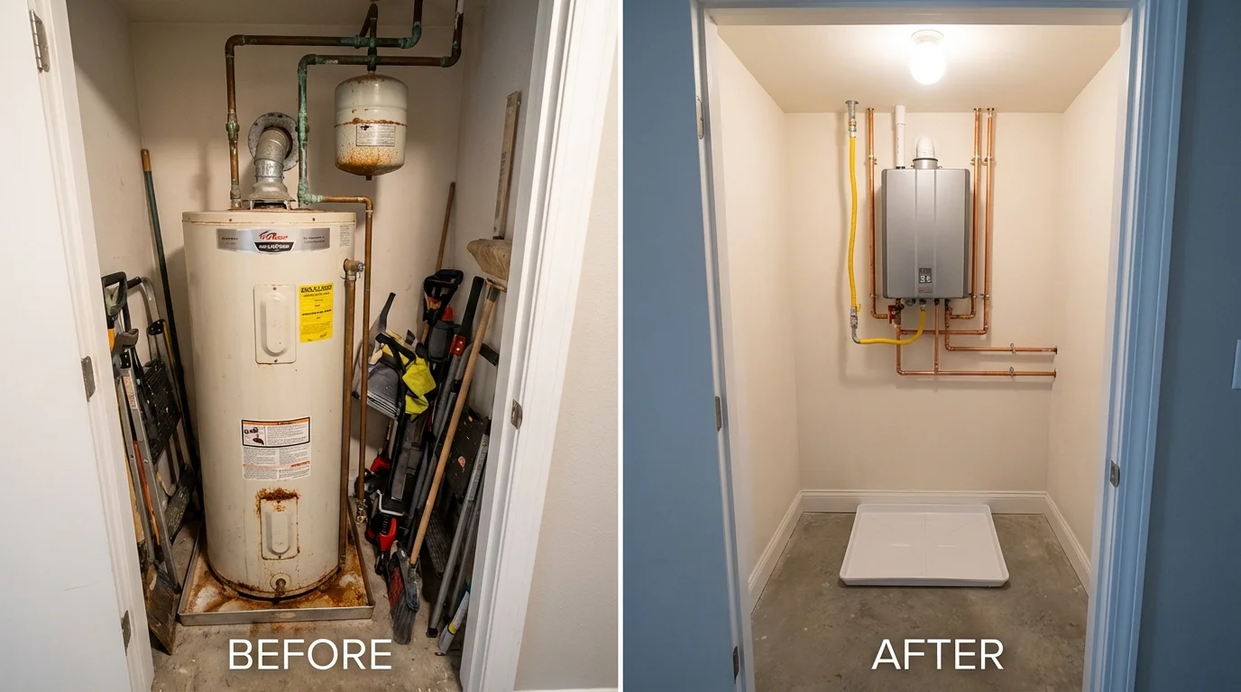 Tank water heater versus wall-mounted tankless unit comparison for Fort Loramie, OH homeowners