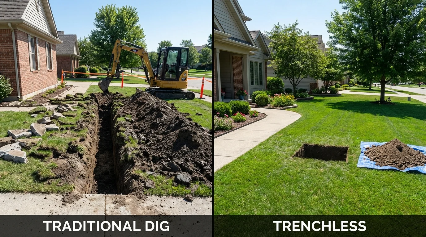 Trenchless sewer repair with minimal yard damage versus traditional excavation in Fort Loramie, OH